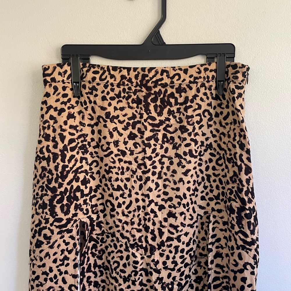 BLACK BROWN LEOPARD PRINT MAXI SKIRT BIGH WAIST ZIPPER DOUBLE SLIT FRONT PANEL - Picture 4 of 11